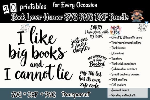 Book Lover Humor SVG PNG DXF Bundle: Graphics for T-Shirt Designs