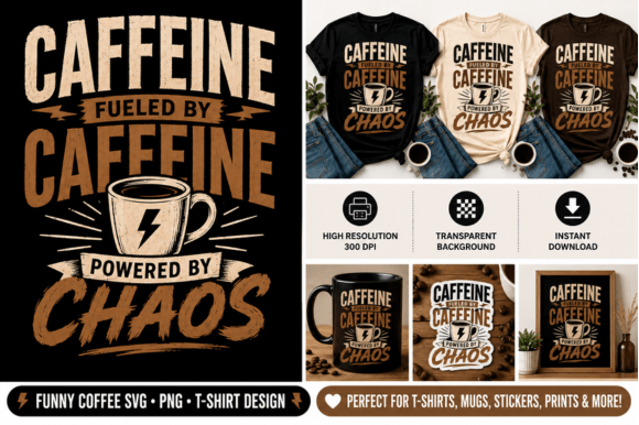 Fueled by Caffeine Powered by Chaos SVG Graphics and T-Shirt Designs