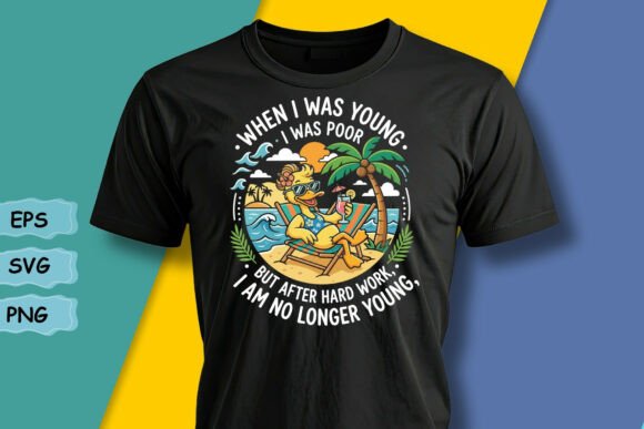 Funny Duck Hard Work Summer Beach SVG: Graphics for T-Shirt Designs
