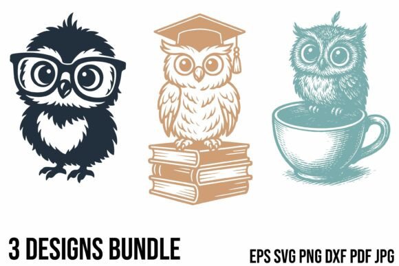 Retro Owl Clipart 3 Designs Bundle for Graphics and Illustrations