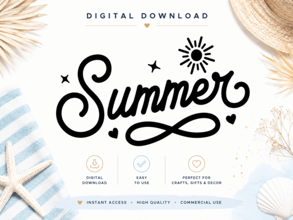 Summer Svg Png Script Lettering Design for Graphics & Illustrations